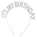 Detalle de la diadema plateada con letras brillantes IT'S MY BIRTHDAY hechas de strass - Plateado