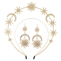 Golden celestial headband and earring set with shimmering rhinestones star and moon - Star Moon Headband Earring Set Style (FG185)