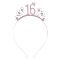 Cerchietto per 16esimo compleanno argento con strass rosa e dettagli a mini corona - Stile 16° Compleanno(FG223) / Argento-16 Anni