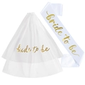 White satin bride to be sash and double-layer tulle veil set with gold lettering - Straight Edge / Gold Veil And Sash