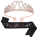 Kit 70e anniversaire avec couronne or rose et écharpe noire 70 & Fabulous pour fête - 70ème Couronne Or Rose et Écharpe Noire