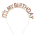 Goldener Geburtstags-Haarreif mit bunten Strasssteinen und IT'S MY BIRTHDAY Schriftzug - Gold mit buntem Strass