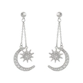 Silver star and moon drop earrings featuring sparkling crystals and long chain detail - EH005 Earrings