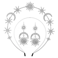 Silver celestial moon and star headband and earrings jewelry set with sparkling crystals - FG185 Headband And Earrings