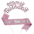Ensemble diadème strass rose IT'S MY BIRTHDAY et écharpe pailletée pour fête - Set Illusion Rose
