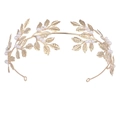 Gold leaf bridal tiara with pearl accents on a minimalist laurel branch headband - Pearl Leaf Headband (FG178)