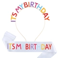 Set festa con cerchietto dorato e fascia in raso bianco IT'S MY BIRTHDAY colorato - Base Bianca Stile Colorato 3