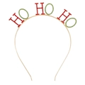 Détail du serre-tête doré avec inscription HO HO HO en cristaux rouges et verts - HOHO Rouge Vert