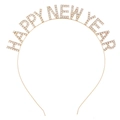 Détail du serre-tête Happy New Year en cristal avec des lettres étincelantes en strass - Nouvel An Style 2 Or