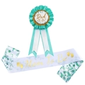 Mint green Dad To Be rosette badge and white Mom To Be sash for baby shower party - Green Mom And Dad Combination
