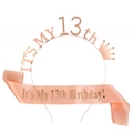 Set 13° compleanno in oro rosa con tiara di strass e fascia in raso per la festa - Stile 13 Compleanno
