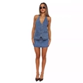 Damen-Denim-Set bestehend aus Neckholder-Weste mit Knöpfen und passendem Minirock - S / Hellblau