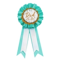 Mint green and white tinplate rosette badge featuring gold Dad To Be text for baby shower - Dad To Be Green Print Badge