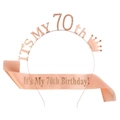 Rose gold 70th birthday set with crown headband and satin sash for party celebration - 70th Birthday Style