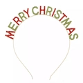 Serre-tête de Noël avec strass rouges et verts et base métallique fine - Merry Christmas Patchwork de Couleurs (fg121)