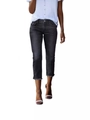 Jeans slim stretch vintage da donna in grigio scuro lavato con orlo a frange - S / Nero