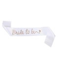 White satin bachelorette party sash with gold foil Bride to Be script and heart - Bride to Be with Heart Icon / White With Rose Gold Text