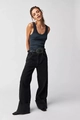 Detail der Vintage-Waschung Wide-Leg-Jeans mit breitem Umschlag und Gürtel mit Zierschnalle - S / Spacegrau