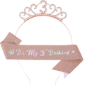 Set 3ème anniversaire avec couronne strass or rose et écharpe rose pailletée - Style Or Rose 3ème Anniversaire