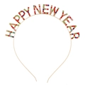 Colorful rhinestone Happy New Year headband with gold metallic letters and crystals - Multicolor Headband