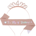 Couronne en strass or rose et écharpe rose pour le 4ème anniversaire d'une fille - Style Or Rose 4ème Anniversaire