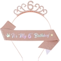 Coffret 6e anniversaire en or rose avec tiare en strass et écharpe d'anniversaire brillante - Style Or Rose 6ème Anniversaire