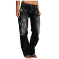 Detailansicht der anthrazitfarbenen Jeans mit Distressed-Effekten und Rissen am Knie - XS / Schwarz