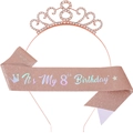 Rose gold 18th birthday set with rhinestone tiara crown and shiny glitter sash - 8th Birthday Rose Gold Style