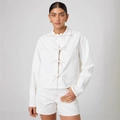 Ensemble en jean blanc avec veste courte à nœuds papillon et short en denim assorti - S / Blanc