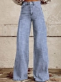 Vaqueros de mujer de talle alto y pernera ancha con rayas verticales azul y blanco - Azul claro
