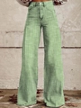 Pantalones de mujer de talle alto con rayas verdes y pernera ancha de corte holgado - Verde