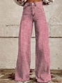 Pantalones vaqueros de talle alto y pernera ancha con rayas verticales rojas y blancas - Rosa