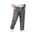 Men's loose straight-leg grey denim jeans with elastic drawstring waist and relaxed fit - M / Gray