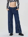Vintage High-Waist Jeans in Dunkelblau mit weitem Bein und Schnürung an den Hosenbeinen - S / Dunkelblau