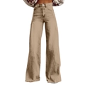 Detail showing khaki high-waisted wide-leg jeans with vintage washed denim texture - S / Khaki