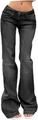 Macro detail van de slim fit gewassen grijze flared jeans met vintage Y2K esthetisch design - S / Zwart