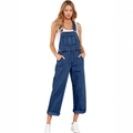 Salopette en jean bleu foncé grande taille pour femme avec ourlet roulé et poches - S / Bleu foncé