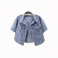 Chaqueta vaquera corta de mujer con manga corta, azul lavado y bolsillos frontales - S / Azul claro