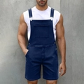 Detail of adjustable metal buckles on men's dark blue denim overalls with front pocket - S / Blue Black