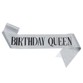 Banda plateada brillante Birthday Queen con letras negras para fiesta de cumpleaños - Birthday Queen Plateado Texto Negro