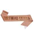 Banda de cumpleaños Birthday Queen en purpurina oro rosa con letras espejo doradas - Birthday Queen Oro Rosa Base Oro Rosa Texto