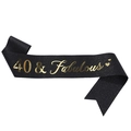 Glittering black and gold 40 & Fabulous birthday sash for women party celebrations - 40 Black Gold