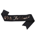 Sparkling black fabric birthday sash with rose gold 40 and Fabulous lettering - 40 Black Rose Gold