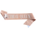 Fascia di compleanno glitterata oro rosa con scritte argento per eventi di festa - Birthday Queen Oro Rosa Testo Argento