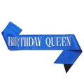 Fascia Birthday Queen in glitter blu con scritte in argento olografico per ragazze - Birthday Queen Blu Reale Cangiante