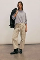 Full body shot of men's vintage washed cargo pants with paint splatter and drawstring details - S / Khaki Splatter Style (14652D)