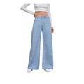 Jeans a gamba larga a vita alta da donna in lavaggio azzurro con elastico in vita - S / Azzurro