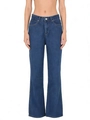 Damen Vintage gewaschene dunkelblaue lockere gerade High-Waist-Denim-Jeans am Modell - S / Blau