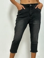 Detail van de antraciet zwarte skinny jeans met hoge taille en rafelige zomen - S / Grijs