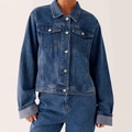 Ensemble en jean bleu foncé comprenant une veste à revers et un pantalon en coton pur - S / Bleu foncé